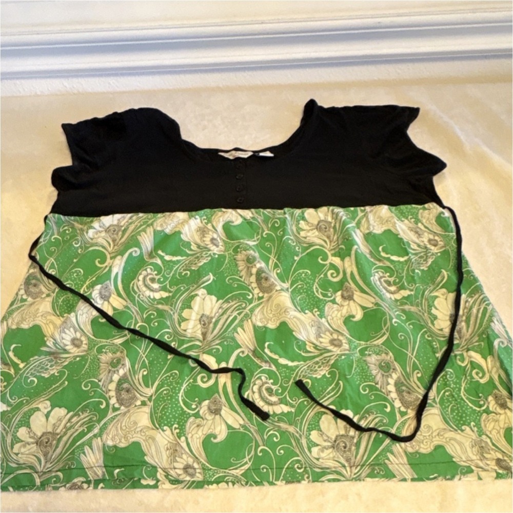 Quizz Woman Vintage Green/White Paisley Babydoll Blouse with Ties Women's 22